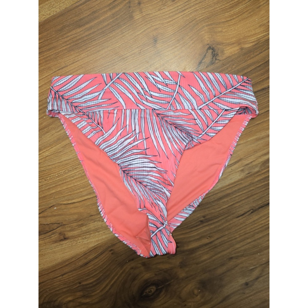 Hurley Pink Tropical Palm Ribbed Bikini Bottoms Womens Medium HKB1060